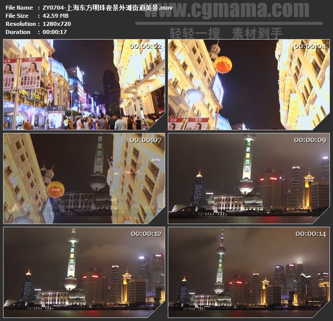 ZY0704-上海东方明珠夜景外滩街道美景 高清实拍视频素材