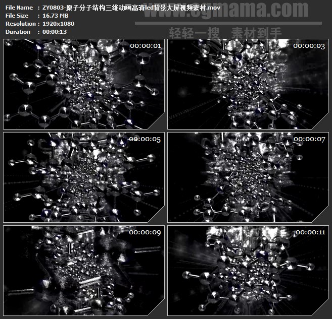 ZY0803-原子分子结构三维动画高清led背景大屏视频素材