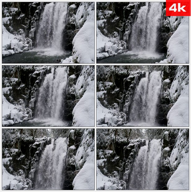 4K0007壮观的瀑布 大雪后的景观 高清实拍视频素材