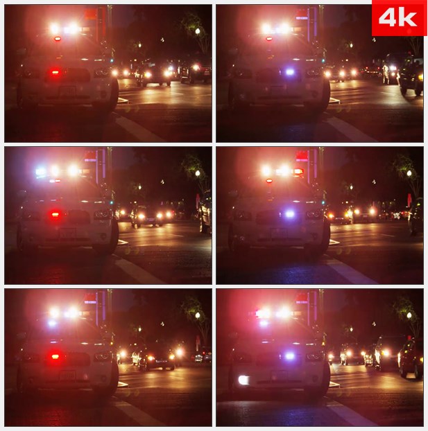 4K0045夜晚街头的警车 高清实拍视频素材