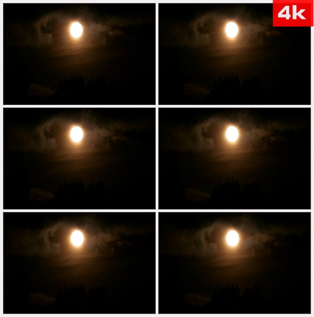4K0049夜晚黄色的月亮穿过云层 高清实拍视频素材