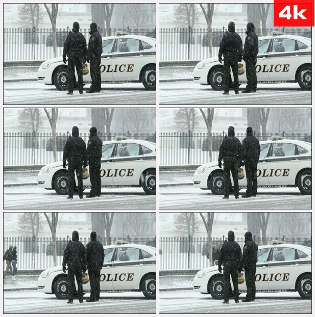 4K0087雪中国外交警警察执勤警车 高清实拍视频素材