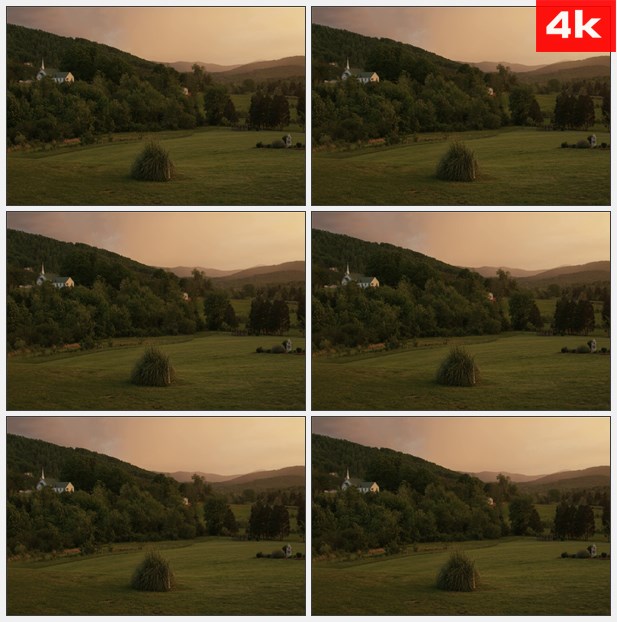 4K0112乡村教堂傍晚草地 高清实拍视频素材