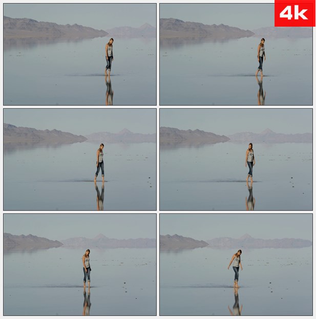 4K0295美女在浅水里慢走 高清实拍视频素材