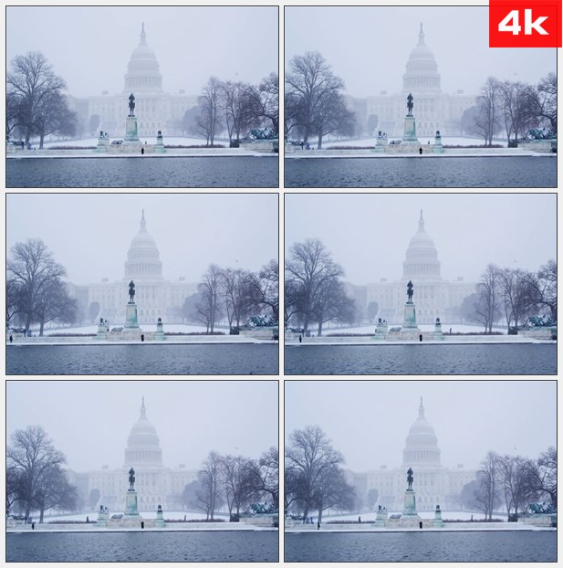 4K0319美国国会建筑冬天下雪风景 高清实拍视频素材