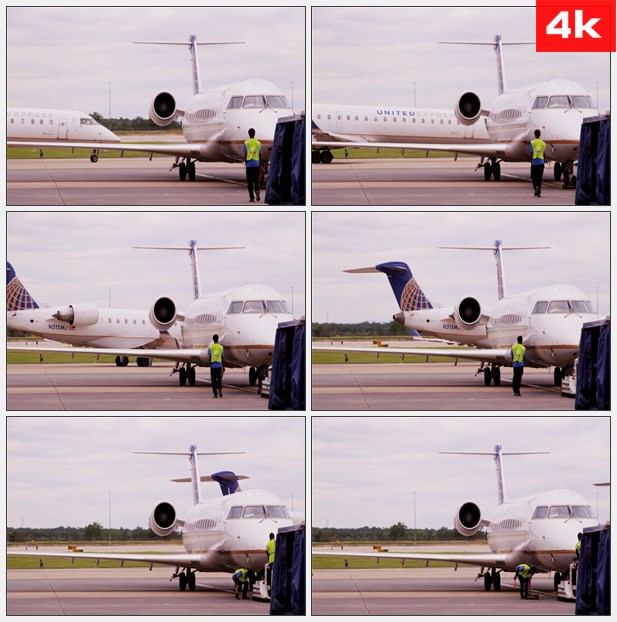 4K0324美国的飞机场 飞机滑动特写 高清实拍视频素材