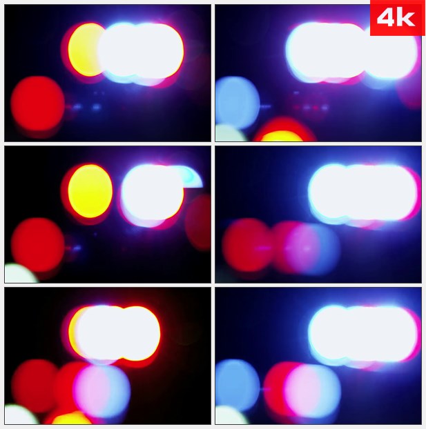 4K0377警车红色蓝色警灯模糊 高清实拍视频素材