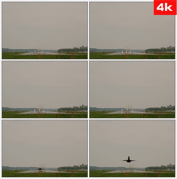 4K0399机场飞机迎面飞过起飞 高清实拍视频素材