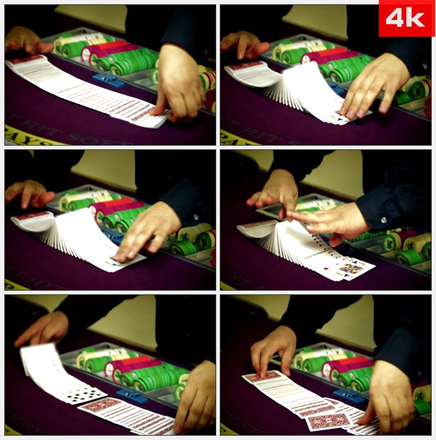 4K0435花式洗牌赌牌牌桌特写 高清实拍视频素材