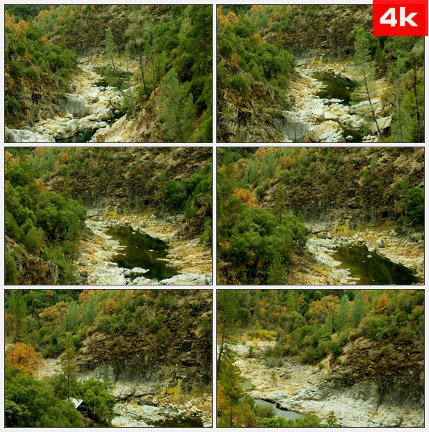 4K0462航拍山谷 流淌的小溪 高清实拍视频素材