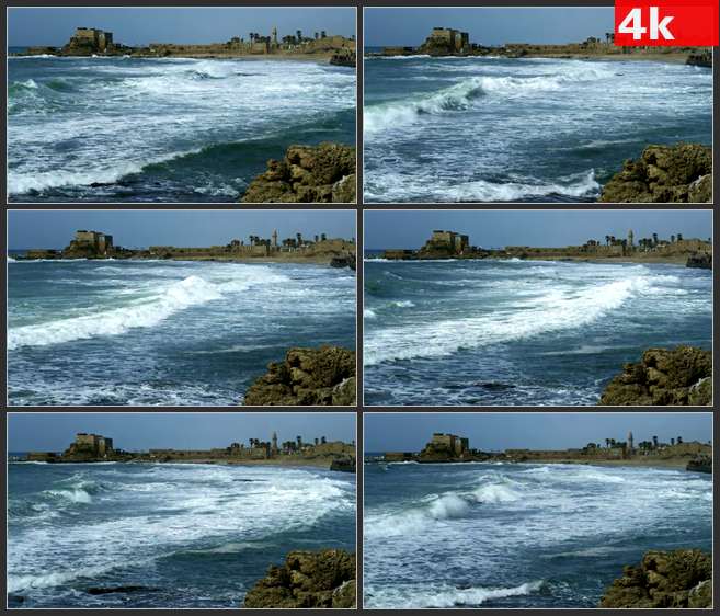 4K0485海边上的废墟 高清实拍视频素材