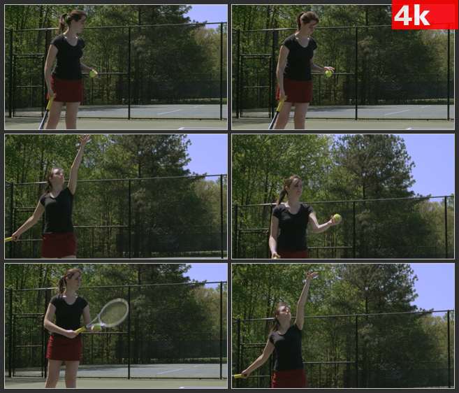 4K0489国外美女拍球发球网球 高清实拍视频素材