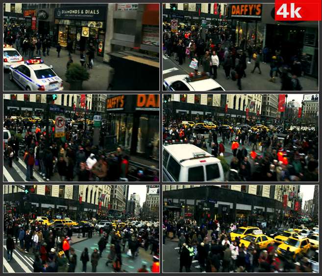 4K0491国外美国街头行人拥挤车流拥挤 高清实拍视频素材