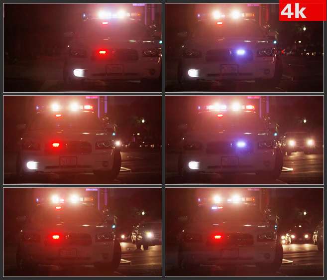 4K0493国外路边警车警灯闪烁 高清实拍视频素材