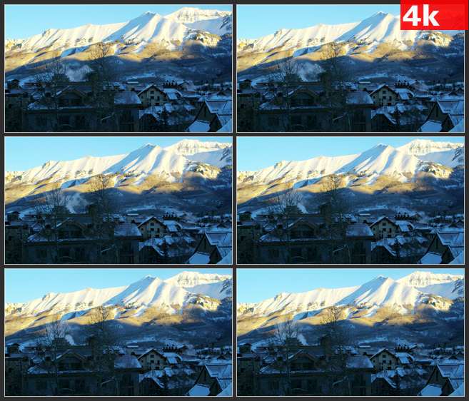 4K0545覆盖着雪的村庄和后山 高清实拍视频素材
