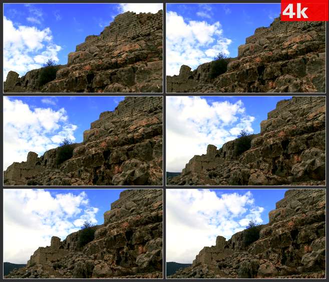 4K0563废墟的城堡 蓝色天空 高清实拍视频素材