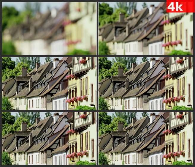 4K0587对焦乡村城市房屋屋檐窗台鲜花 高清实拍视频素材