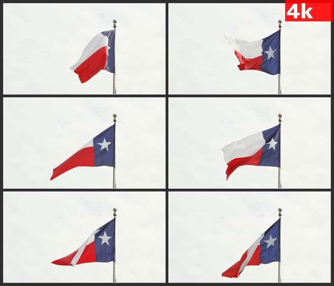 4K0600德克萨斯州的旗帜飘扬在风中 高清实拍视频素材