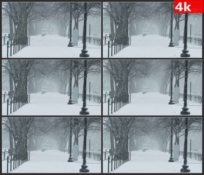 4K0601大雪中的人行道 高清实拍视频素材