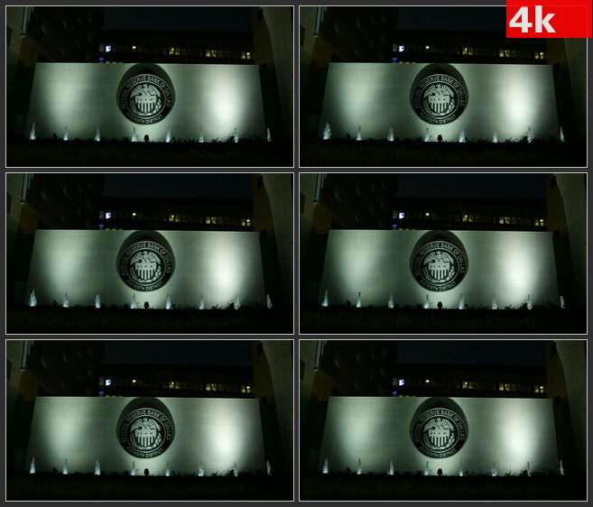 4K0614达拉斯联邦储备银行夜间广角镜头 高清实拍视频素材
