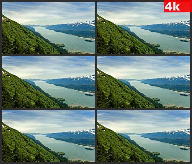 4K0620从山脚俯瞰河流和远方的雪山 高清实拍视频素材