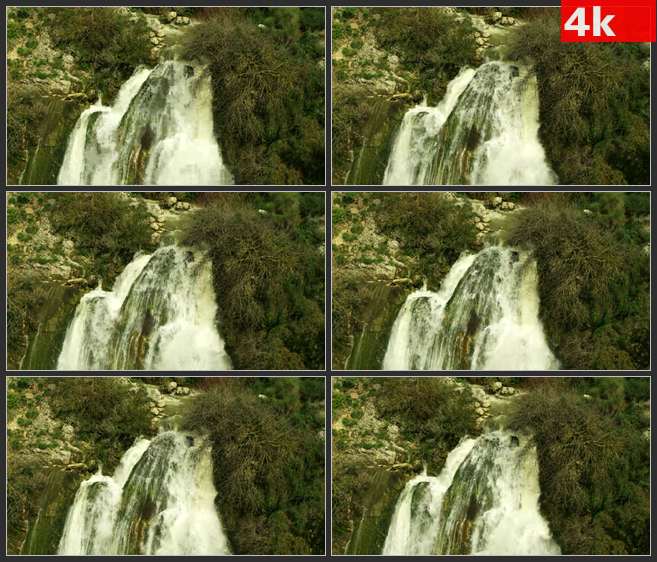 4K0645草丛灌木山涧溪流瀑布 高清实拍视频素材