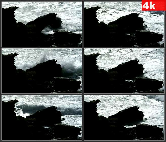4K0656波浪拍打岩石的海岸 高清实拍视频素材