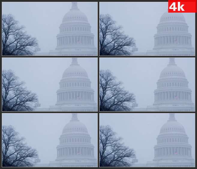 4K0677暴风雪中的美国大厦 高清实拍视频素材