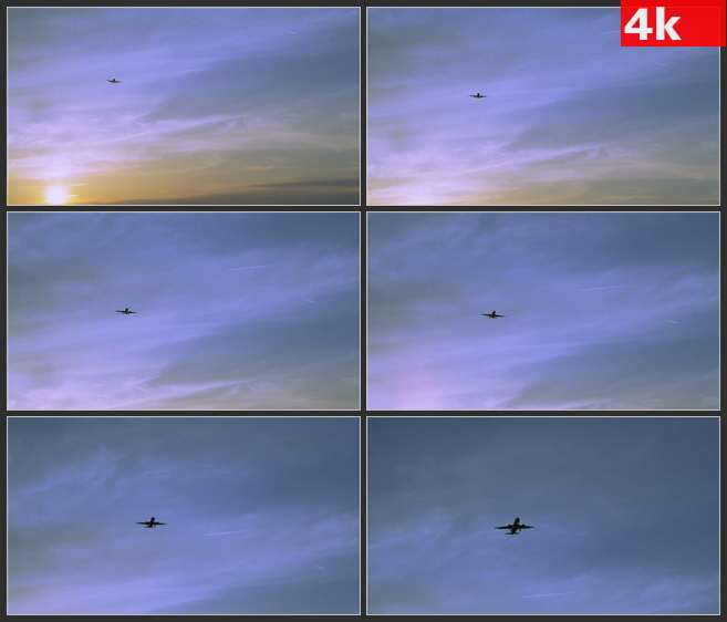 4K0682傍晚飞机天空飞行 高清实拍视频素材