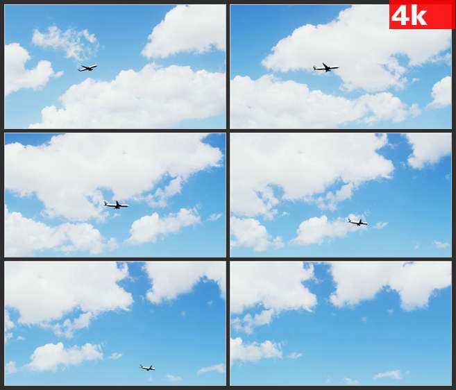4K0684白云蓝天飞机飞行 高清实拍视频素材