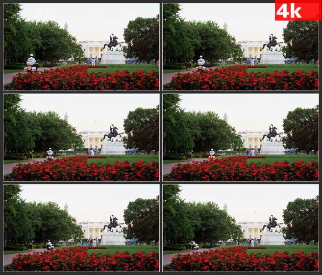 4K0698白宫前塑像花坛广场风景 高清实拍视频素材