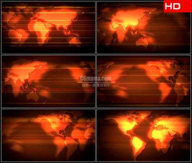 BG0037-滚动的红色闪光扁平的地球世界版图新闻高清LED视频背景素材