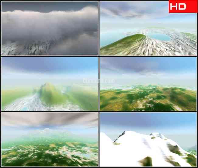 BG0050-飞行穿梭云雾高空山丘高山丘陵地貌高清LED视频背景素材