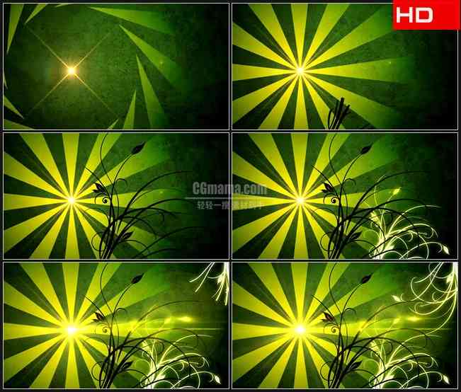 BG0106-绿色光芒阳光卷草花纹高清LED视频背景素材