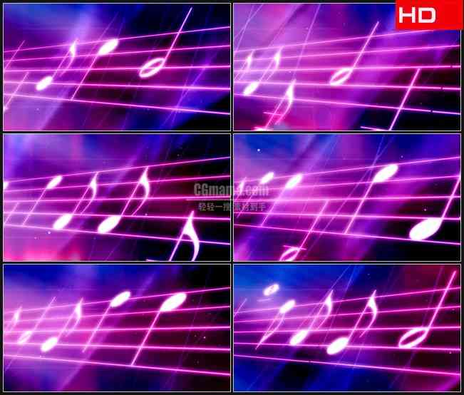 BG0111-紫色浪漫音乐五线谱音符滚动高清LED视频背景素材