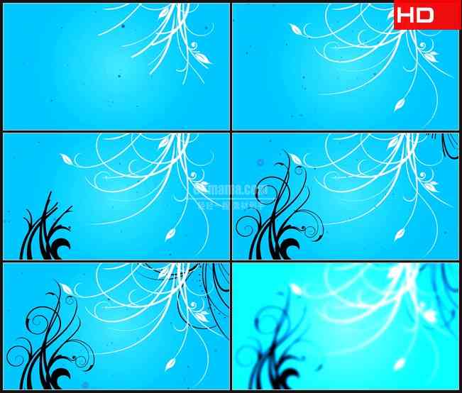 BG0118-复古卷草纹生长动画蓝色背景高清LED视频背景素材