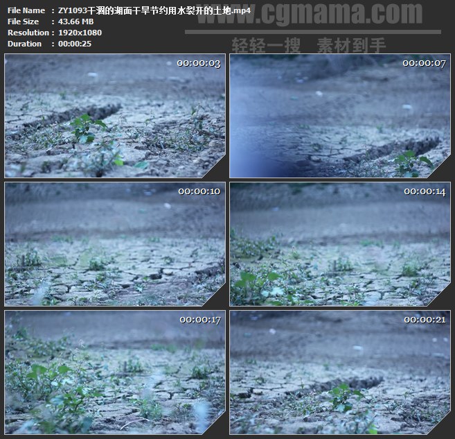 ZY1093干涸的湖面干旱节约用水裂开的土地高清实拍视频素材