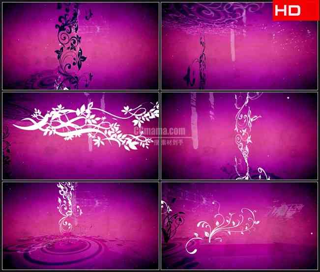 BG0195-粉红色紫色背景卷草纹生长旋转动态背景高清LED视频背景素材