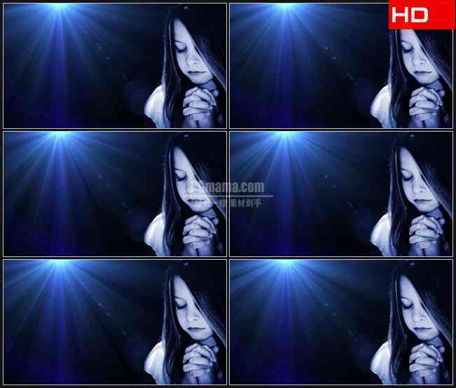 BG0228-少女祈祷蓝色背景高清LED视频背景素材