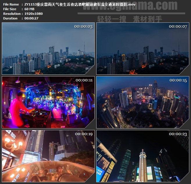 ZY1153重庆雷雨天气夜生活夜店酒吧解放碑车流交通延时摄影高清实拍视频素材