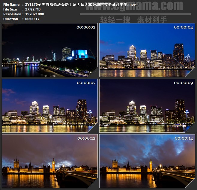 ZY1170英国首都伦敦泰晤士河大桥大本钟城市夜景延时美景高清实拍视频素材