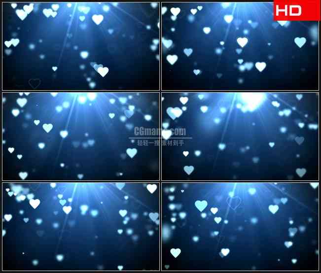 BG0270-蓝色水晶之心爱心坠落高清LED视频背景素材