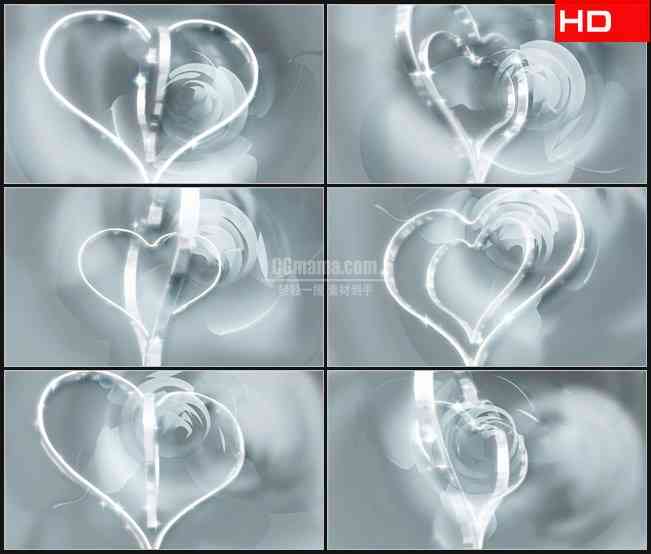 BG0328-白色水晶爱心玫瑰纯洁浪漫爱情婚礼动态背景高清LED视频背景素材