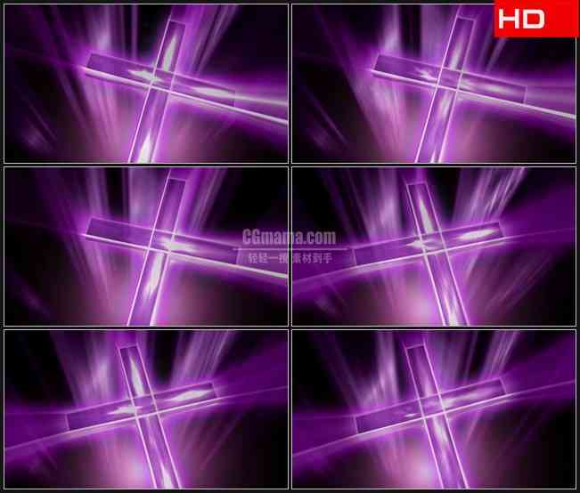 BG0329-紫色水晶十字架紫色光芒动态背景高清LED视频背景素材