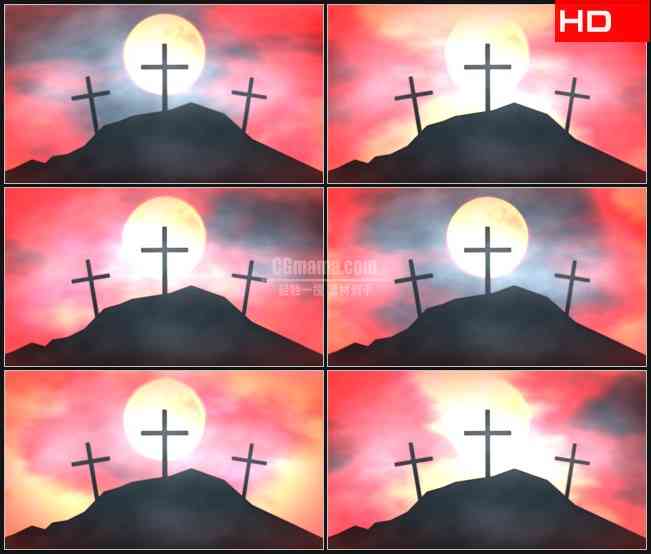 BG0333-三个十字架墓地宗教光芒高清LED视频背景素材