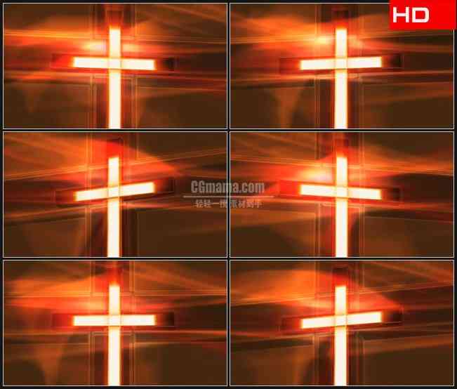 BG0337-橙色十字架光线信仰动态背景高清LED视频背景素材