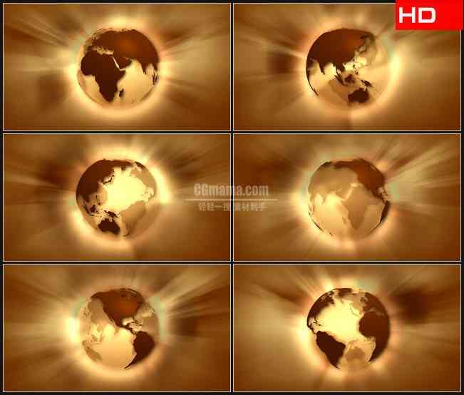 BG0351-闪亮金色地球旋转高清LED视频背景素材