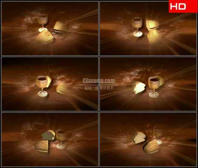 BG0414-食物面包酒杯金色光芒高清LED视频背景素材