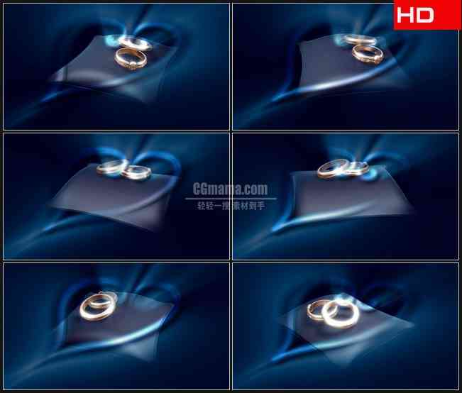 BG0421-对戒戒指旋转展示蓝色水晶心高清LED视频背景素材