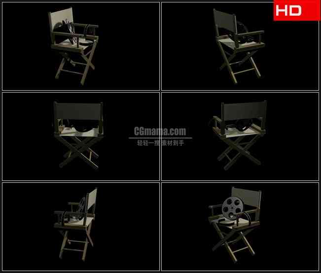 BG0497-电影导演座椅胶卷胶片三维动画透明通道高清LED视频背景素材